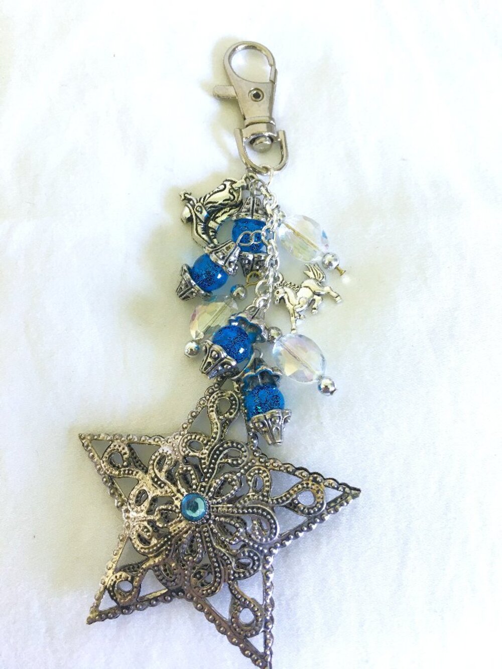 Western Filigree Star Bag Charm with Blue Accents
